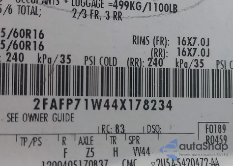 2004 Ford Crown Victoria Police из США, поврежденный, VIN 2FAFP71W44X178234